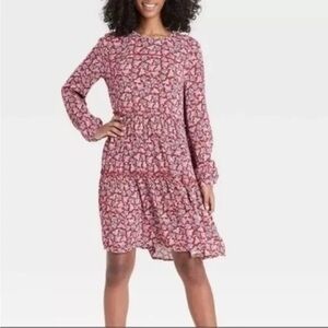 Knox Rose Sweet Chili Red Paisley Print Long Sleeve Tiered Dress Small